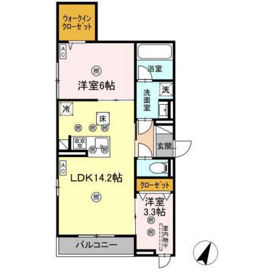 D-AXIS旭 A棟(2LDK/2階)の間取り写真