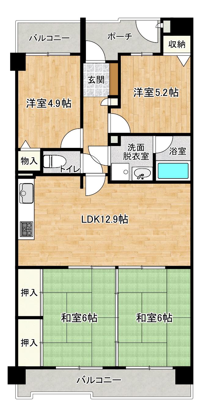 藤和奈多ハイタウン(4LDK/5階)の間取り写真