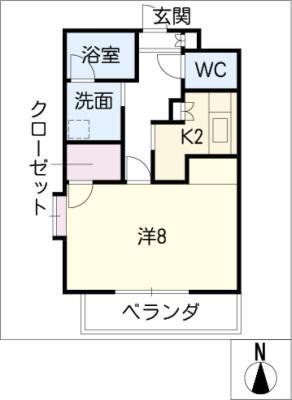 サプリーム新舞子II(1K/3階)の間取り写真