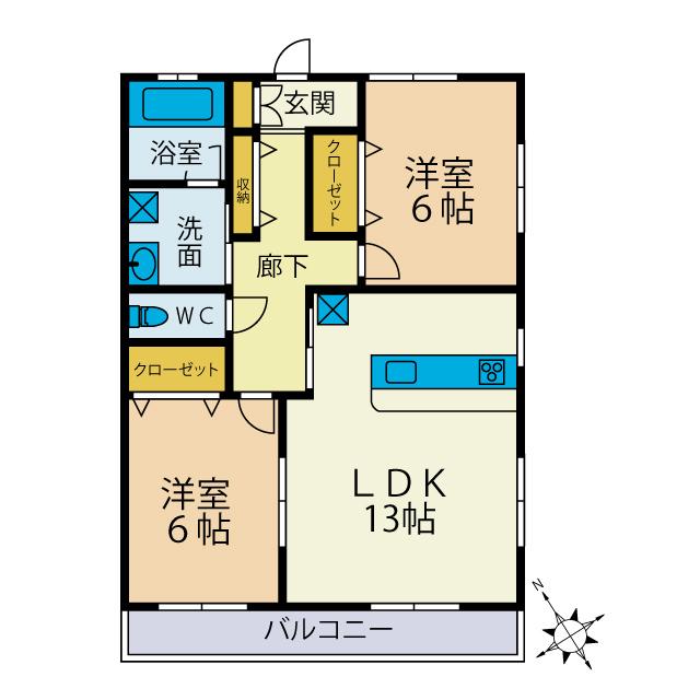 ROOFTOP GARDEN(2LDK/2階)の間取り写真