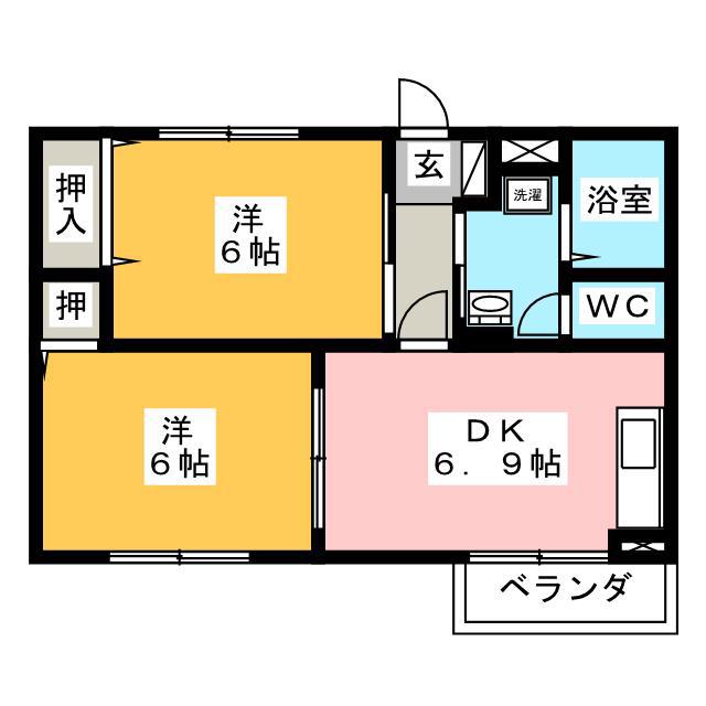 グリーンハイツ池川B(2DK/2階)の間取り写真