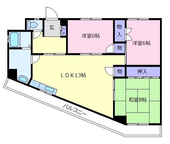 メロディーハイツ(3LDK/4階)の間取り写真