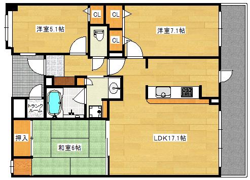 庚午北パークハウス(3LDK/2階)の間取り写真