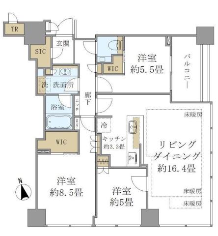 白金ザ・スカイ イースト(3LDK/19階)の間取り写真