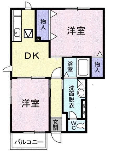 シェーン・バッハ(2DK/1階)の間取り写真