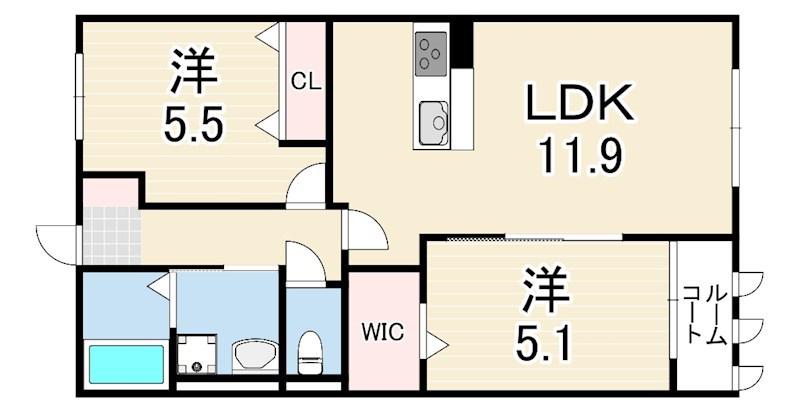 アズーロ垂水1(2LDK/2階)の間取り写真
