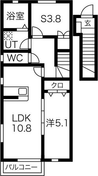 WEAL B棟(1SLDK/2階)の間取り写真