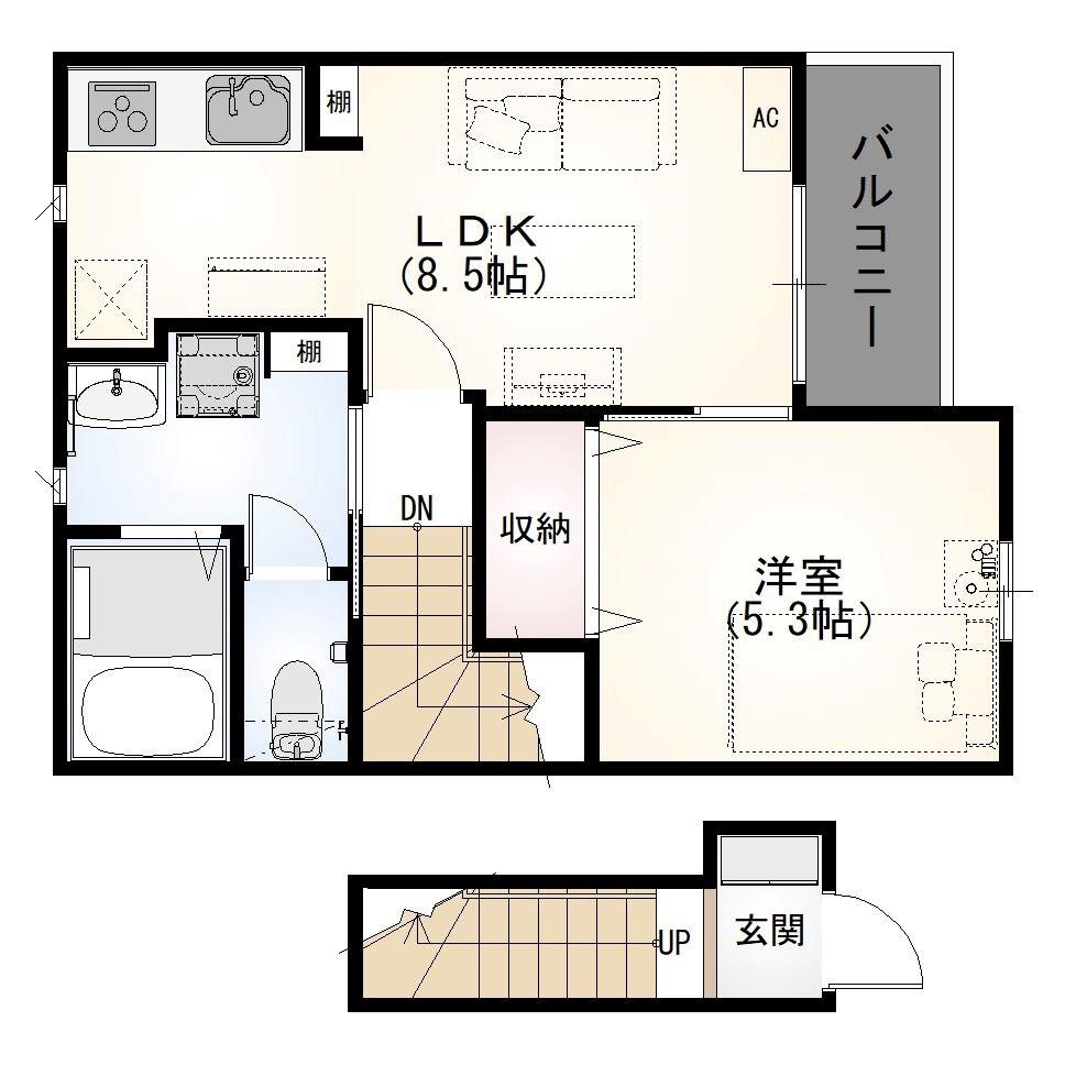 ロタス中島アパート(1LDK/2階)の間取り写真