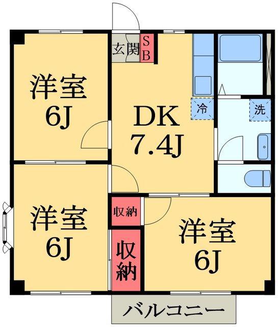 メゾンフルール(3DK/1階)の間取り写真