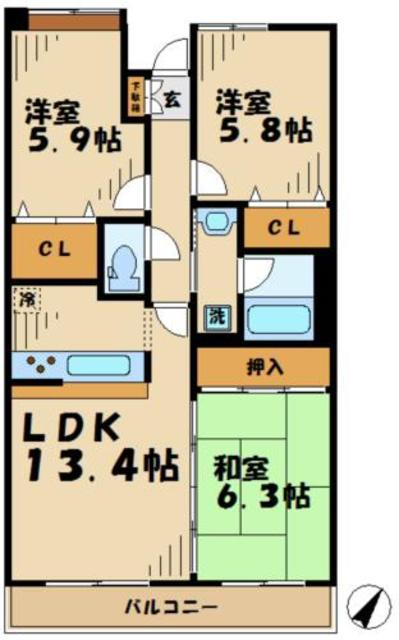 プラネット貝取(3LDK/1階)の間取り写真