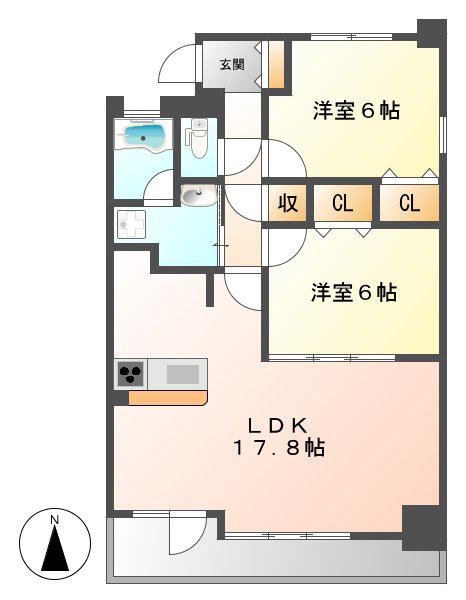 茶屋ヶ坂ライズ(2LDK/9階)の間取り写真