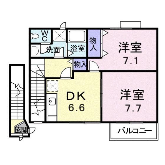 パインビレッジD(2DK/2階)の間取り写真