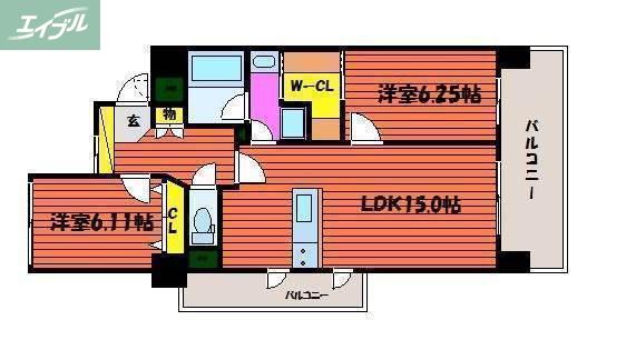カサ・セグーラ幸町(2LDK/9階)の間取り写真