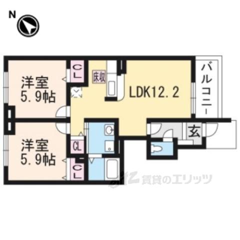 アッソラートⅠ(2LDK/1階)の間取り写真