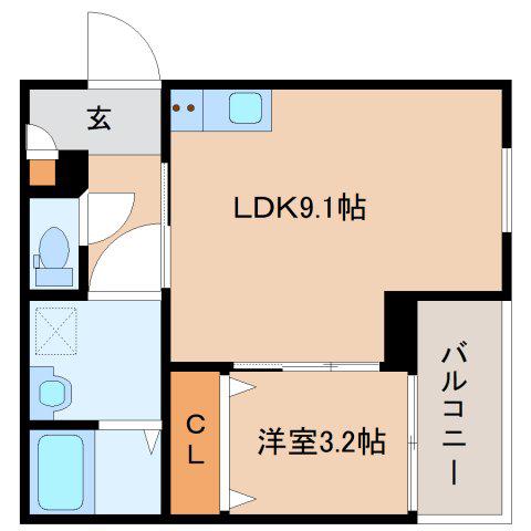 ジーメゾン大和郡山カシータ(1LDK/2階)の間取り写真