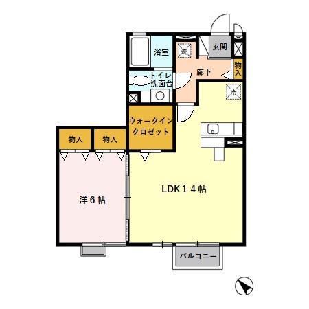 リビングタウン西寺方町(1LDK/2階)の間取り写真