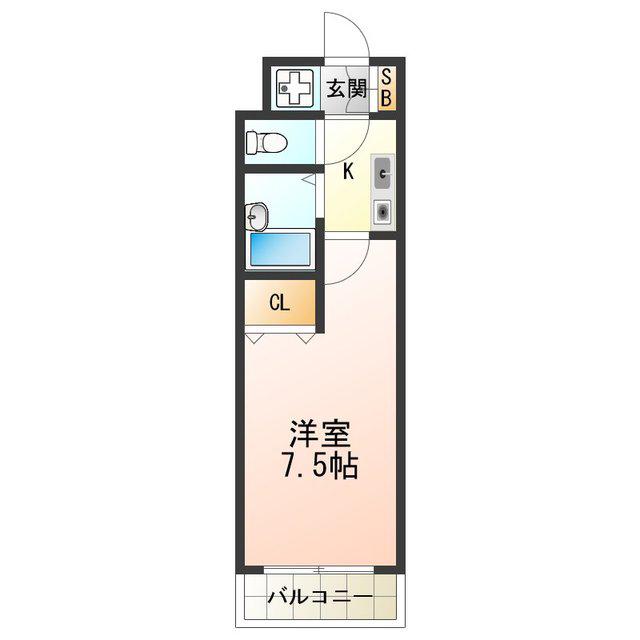 ボナール遠里小野(1K/2階)の間取り写真