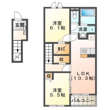 パーチェ・S(2LDK/2階)の間取り写真