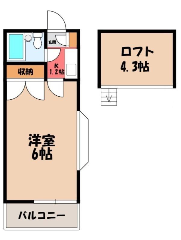 東武東上線 高坂駅 徒歩5分 2階建 築37年(1K/2階)の間取り写真