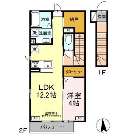 D-ROOM北島町(1LDK/2階)の間取り写真