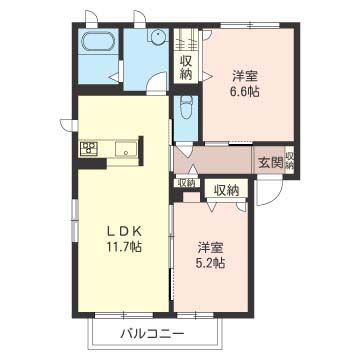 オークヴィレッジ(2LDK/2階)の間取り写真