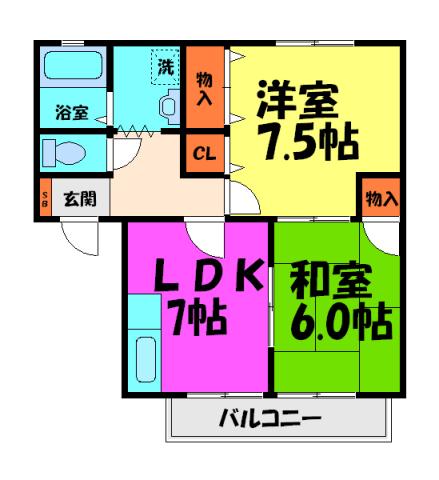 シャルマン小戸(2DK/2階)の間取り写真