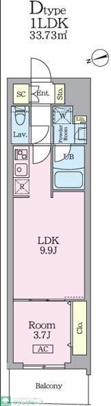 GARDEN XAVIS門前仲町(1LDK/6階)の間取り写真