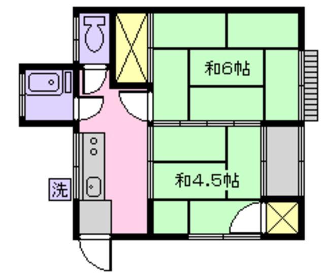 田中荘平屋(2K/1階)の間取り写真