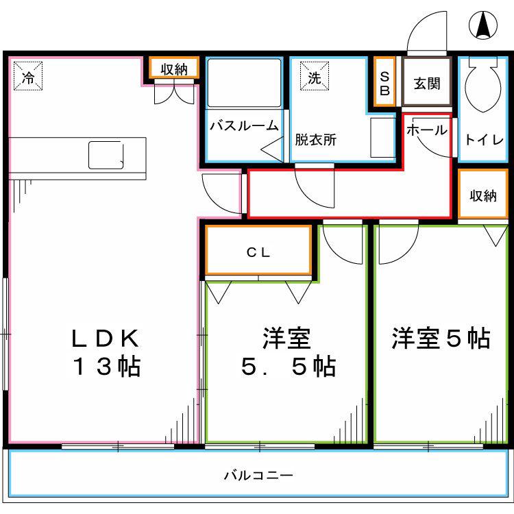 フェリス国立(2LDK/2階)の間取り写真