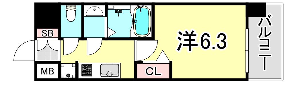 プレサンス尼崎アルモナ(1K/13階)の間取り写真