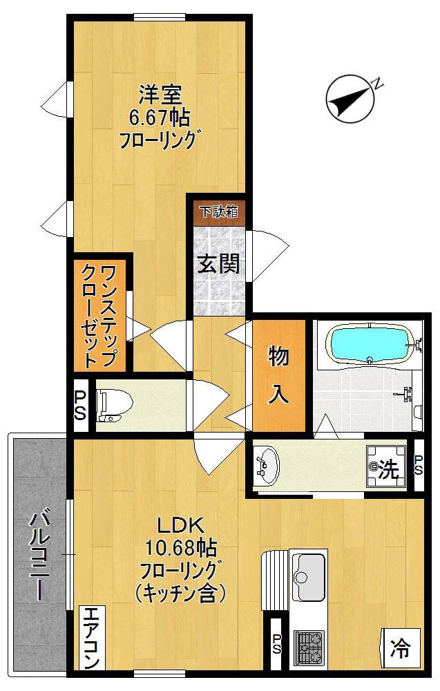 ウエストパーシモン(1LDK/3階)の間取り写真