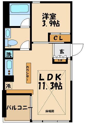 ガーデニエール砧 ウエスト(1LDK/4階)の間取り写真