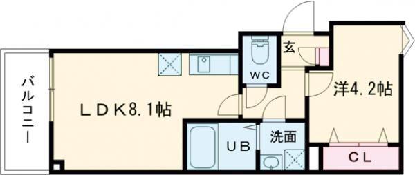 ジーメゾン奈良エルシア(1LDK/2階)の間取り写真