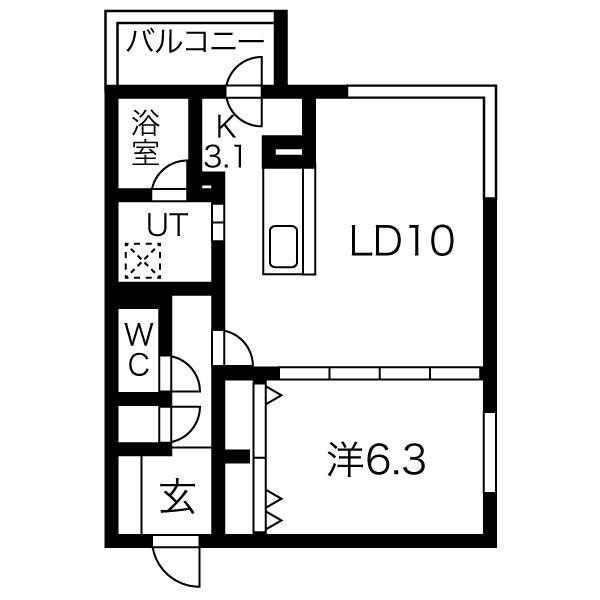 ガーデンヒルズ月寒中央(1LDK/6階)の間取り写真