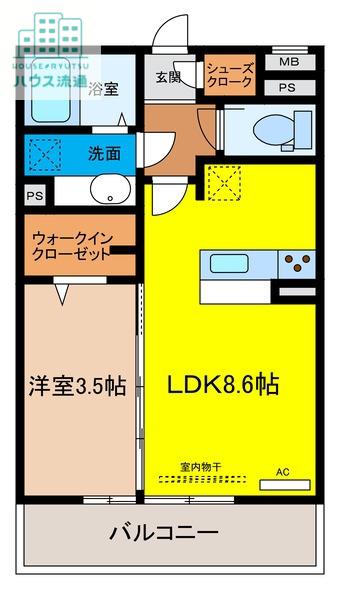 D-ROOM新鳥栖 A(1LDK/2階)の間取り写真
