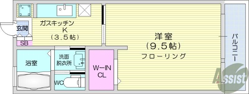 ピークス(1K/1階)の間取り写真