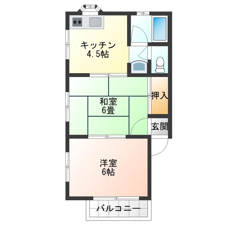 塙イエローハイツ(2K/2階)の間取り写真