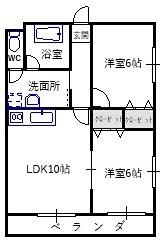正気屋ハイツF棟(2LDK/1階)の間取り写真