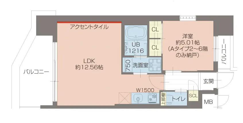 プレジオ玉造(1LDK/5階)の間取り写真
