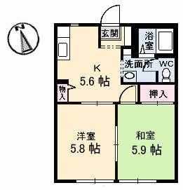 パティオ 2棟(2K/1階)の間取り写真
