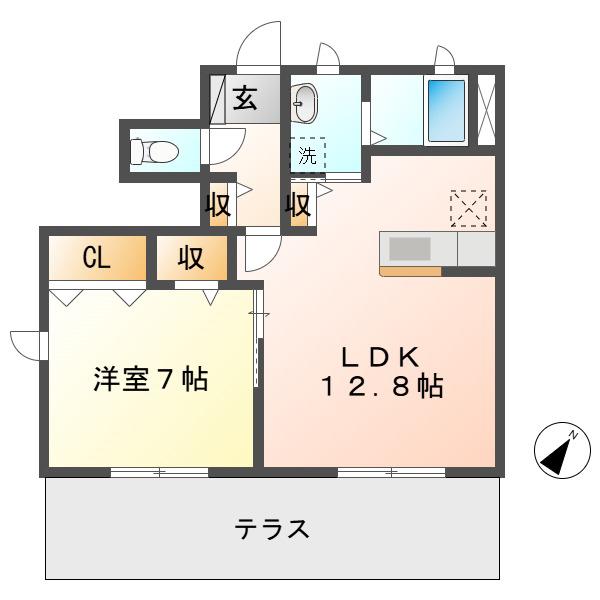 グランセリオ小屋名 B(1LDK/1階)の間取り写真