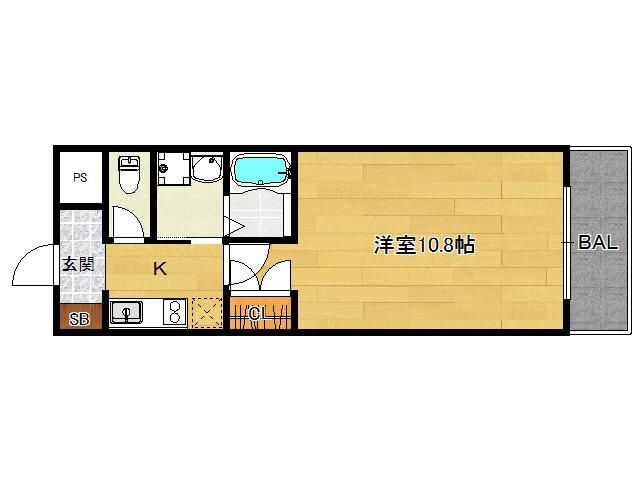 ラフェスタ天神川(1K/2階)の間取り写真