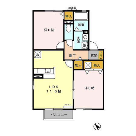 CASA WAKAMATSU B棟(2LDK/1階)の間取り写真