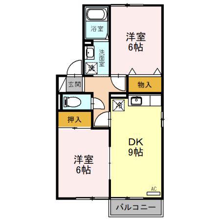 グランシャリオC棟(2DK/2階)の間取り写真