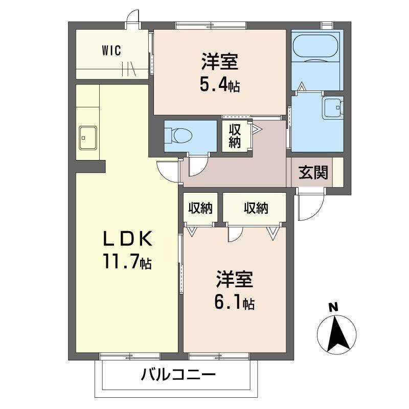 アーバヒルO(2LDK/1階)の間取り写真
