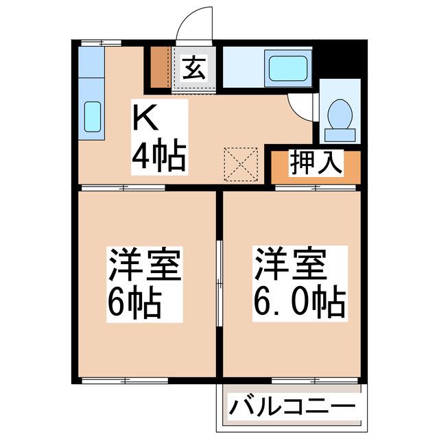 ブルースカイ長堀(2DK/2階)の間取り写真
