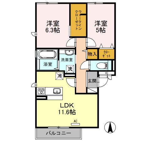 ファミール A棟(2LDK/1階)の間取り写真