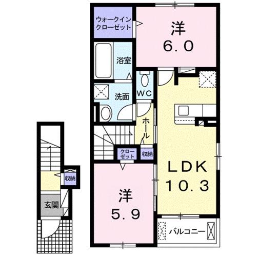ルアナ ハレ(2LDK/2階)の間取り写真