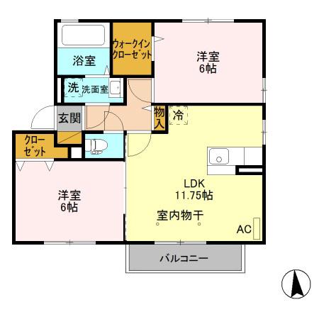 ロイヤル川木谷D棟(2LDK/2階)の間取り写真