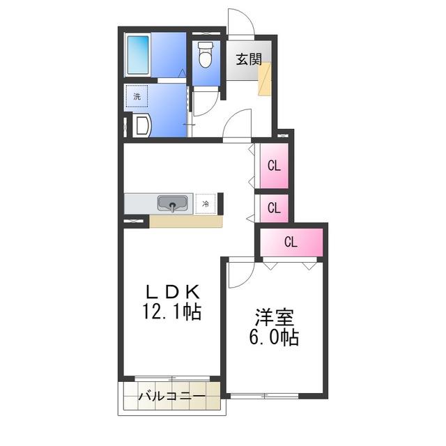 プリムローズTK A(1LDK/1階)の間取り写真